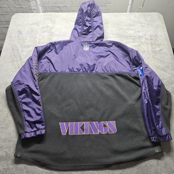 Reebok 2XL Minnesota Vikings NFL Hoodie Slick Purple Upper Black Fleece 1/4 Zip - Picture 6 of 8